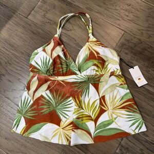 Shade & Shore Tankini Swim Top Removable Pads Tropical Print Swimsuit Size M NWT